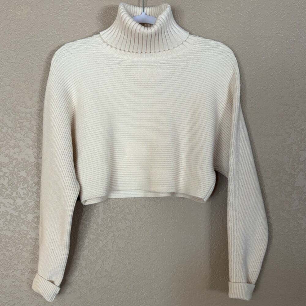 House of Harlow 1960 Cropped Cream Turtleneck Sweater Sz M